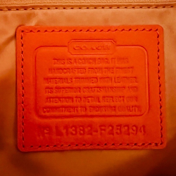 Medium coral and tan Coach bag. Used for 1 night. Basically new! Serial number - Picture 2 of 10